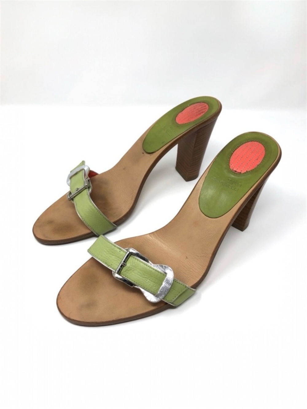 BANFI ZAMBRELLI green heel leather slides, made in Italy, size 8.5